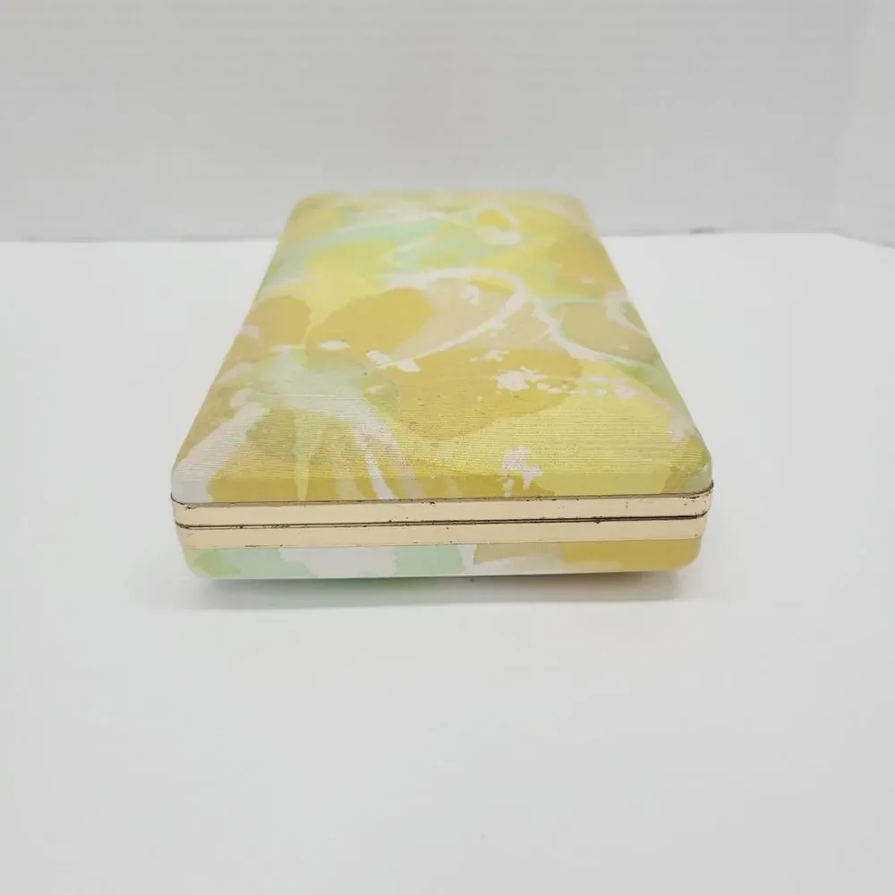 Vintage Mele Travel Jewelry Hard Case Box Earrings Gold interior Yellow Floral